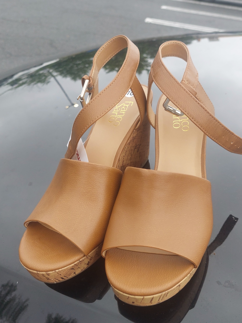 Franco Sarto Women's Tan Cork Wedge Sandals Ankle Strap Platform Size 10